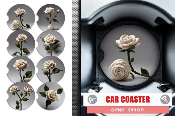 Car Cosaster White Rose Embroidery Fashion