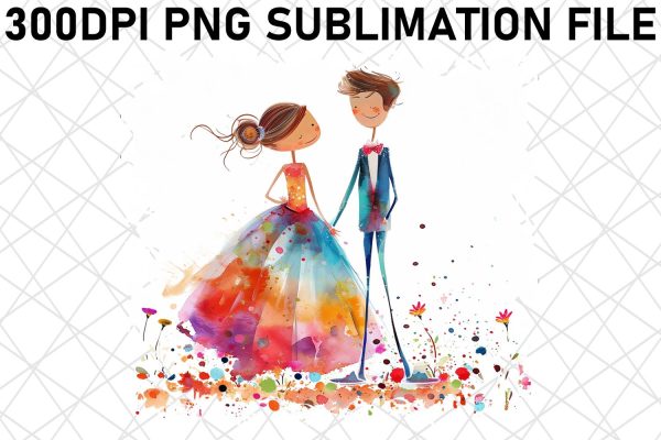 Matrimonial Magic: Watercolor Bride & Groom Graphic Discount