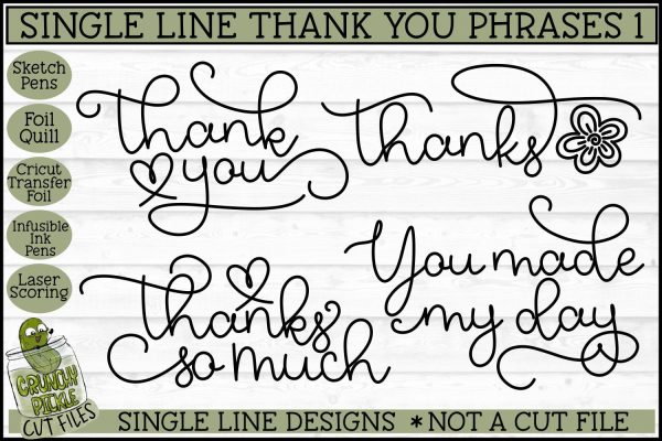 Single Line Thank You Phrases 1, Sketch SVG Files Online Sale