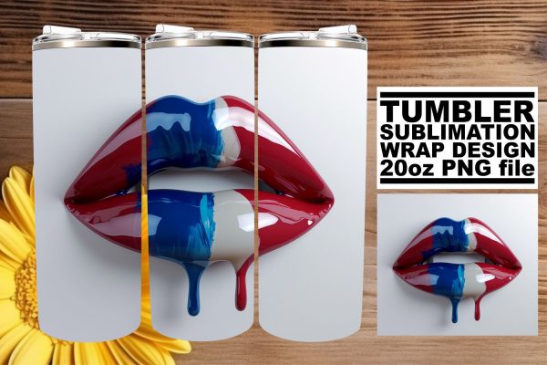 Star-Spangled Passion: 3D Lips 20oz Tumbler Art Online