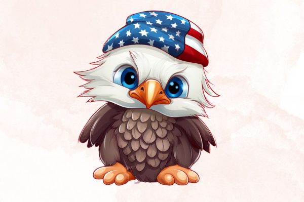 Watercolor Cute Baby Bald Eagle 4th of July Clipart Bundle Online Sale - Image 2