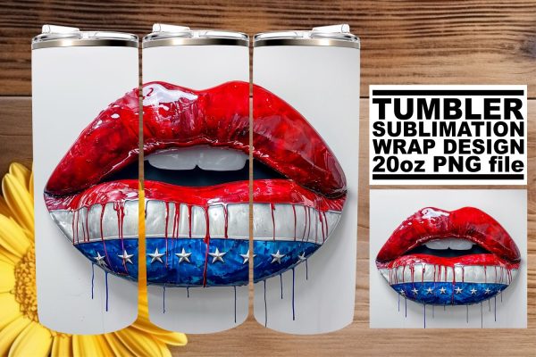 Dreamy Patriot: USA Flag Lips 20oz Tumbler Design Sale