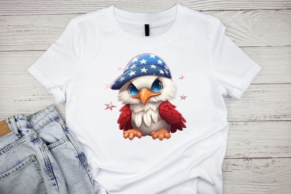 Watercolor Cute Baby Bald Eagle 4th of July Clipart Bundle Online Sale - Image 4