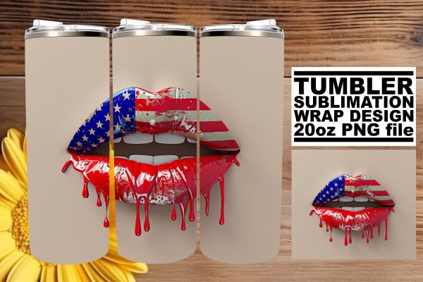 American Dream Lips: 3D Tumbler Sublimation For Sale