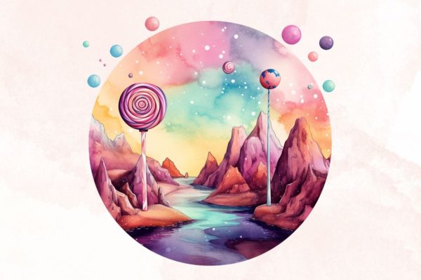 Watercolor Candy Planet Landscape Clipart Bundle For Discount