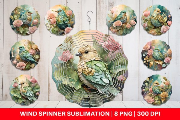 Wind Spinner Bird and Botanical For Sale