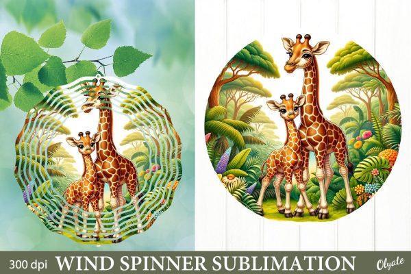 Mother Day Wind Spinner PNG. Mom and Baby Giraffe PNG Online