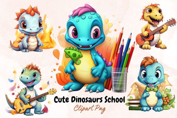 Watercolor Cute Dinosaurs School Sublimation Bundle Discount