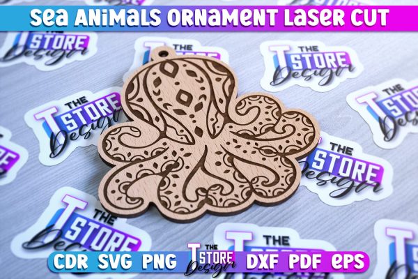 Sea Animals Ornaments Laser Cut | Ocean Animals Ornament SVG Fashion