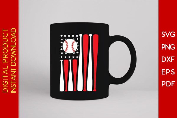 USA Flag Baseball Bat SVG PNG PDF Cut File Sale - Image 3