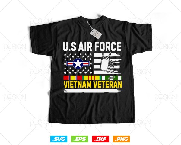 U.S Air Force Vietnam Veteran USAF Flag Vintage Svg Png, Fathers Day Svg, USA Flag Svg, Svg Files for Cricut Silhouette, Instant download Online Sale - Image 2