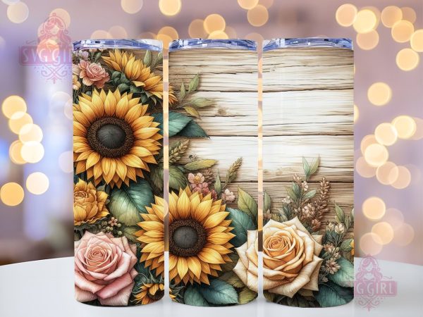 Sunflower Border 20oz Tumbler Wrap Sublimation Design, Straight Tapered Tumbler Wrap, Sunflower Tumbler Png, Instant Digital Download For Cheap