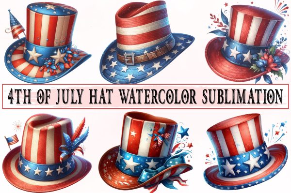 4th of July Hat Watercolor Sublimation For Discount