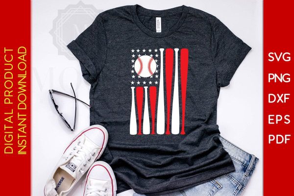 USA Flag Baseball Bat SVG PNG PDF Cut File Sale - Image 2