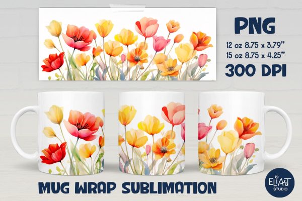 Spring Flowers Mug Sublimation, Flowers Mug Wrap. Online Hot Sale