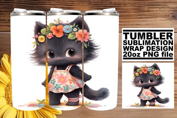 Charming Feline Watercolor Tumbler Wrap Sublimation Set Fashion