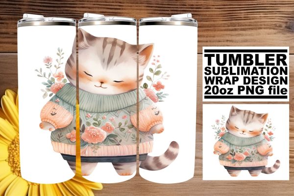 Charming Watercolor Cat Lover s Tumbler Wrap Sublimation Set on Sale