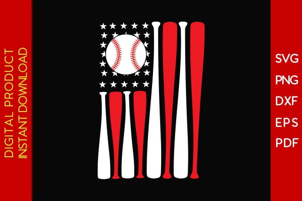 USA Flag Baseball Bat SVG PNG PDF Cut File Sale