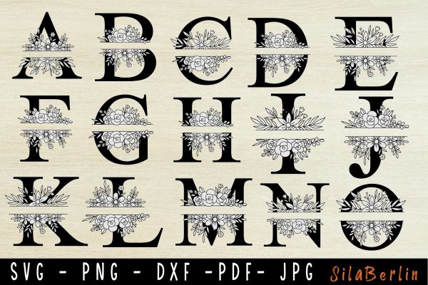 Alphabet Bundle Svg, Floral Split Monogram svg, Flower Monogram Clipart, Floral Letter Graphic, Name Monogram svg Sale - Image 2