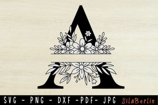 Alphabet Bundle Svg, Floral Split Monogram svg, Flower Monogram Clipart, Floral Letter Graphic, Name Monogram svg Sale