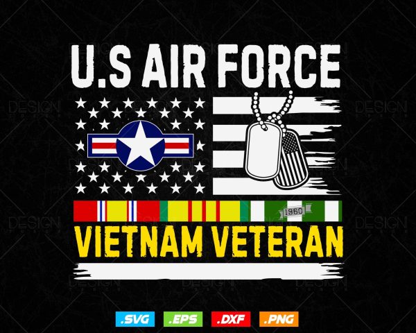 U.S Air Force Vietnam Veteran USAF Flag Vintage Svg Png, Fathers Day Svg, USA Flag Svg, Svg Files for Cricut Silhouette, Instant download Online Sale
