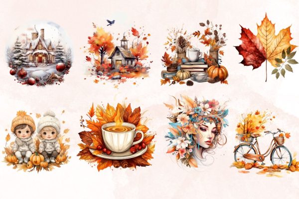Watercolor Fall Season Sublimation Clipart Bundle on Sale - Image 2