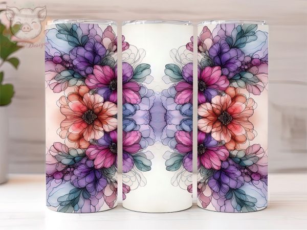 Alcohol Ink Purple Floral 20oz Tumbler Png, Straight & Tapered Tumbler Png, Flower Art Tumbler Png, Digital Download PNG For Sale