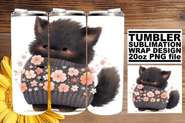 Whimsical Feline Watercolor Tumbler Wrap Sublimation Set For Cheap