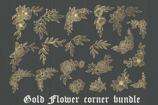 Bundle, Gold flowers corner border svg, dxf, eps, png Cheap