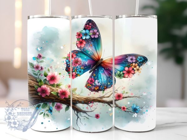Autism Awareness Butterfly 20oz Skinny Tumbler, Butterfly Tumbler Png, Straight & Tapered Tumbler Wrap, Instant Digital Download Online now