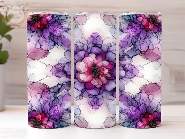 Alcohol Ink Purple Floral 20oz Tumbler Png, Straight & Tapered Tumbler Png, Flower Art Tumbler Png, Digital Download PNG Online now