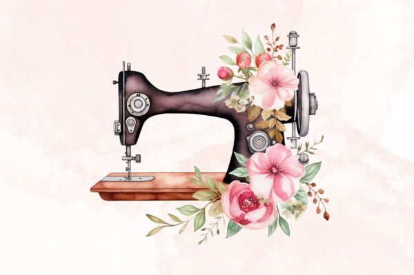 Watercolor Floral Sewing Machine  Clipart Bundle For Cheap - Image 2