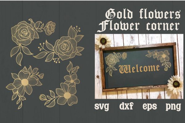 Bundle, Gold flowers corner border svg, dxf, eps, png Cheap - Image 4