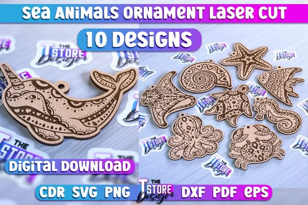Sea Animals Ornaments Laser Cut | Ocean Animals Ornament SVG Online