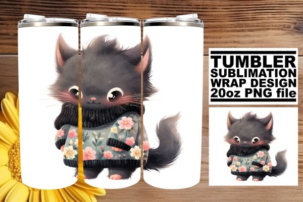 Charming Watercolor Kitty Design Tumbler Wrap Sublimation Pack Online