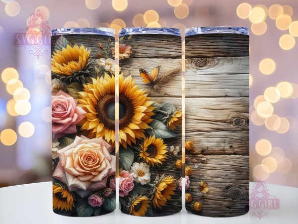 Sunflower Border 20oz Tumbler Wrap Sublimation Design, Straight Tapered Tumbler Wrap, Sunflower Tumbler Png, Instant Digital Download Online Sale