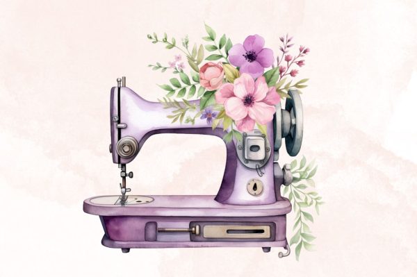 Watercolor Floral Sewing Machine  Clipart Bundle For Cheap