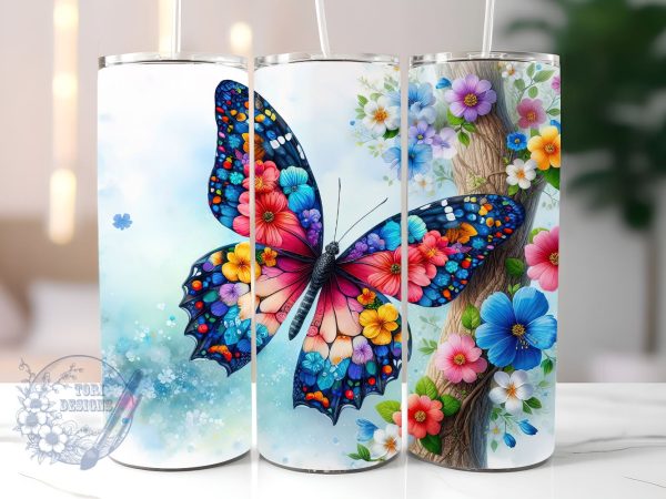 Autism Awareness Butterfly 20oz Skinny Tumbler, Butterfly Tumbler Png, Straight & Tapered Tumbler Wrap, Instant Digital Download For Discount