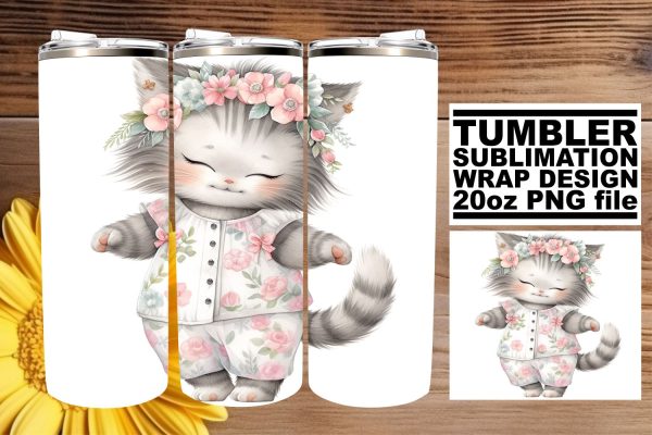 Lovely Watercolor Kitty Tumbler Wrap Sublimation Pack Cheap