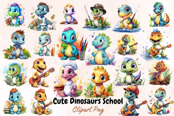 Watercolor Cute Dinosaurs School Sublimation Bundle Discount - Image 2