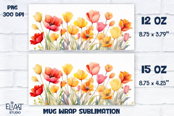 Spring Flowers Mug Sublimation, Flowers Mug Wrap. Online Hot Sale - Image 2