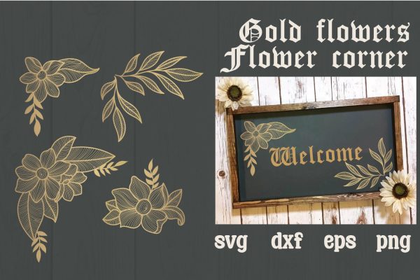 Bundle, Gold flowers corner border svg, dxf, eps, png Cheap - Image 5