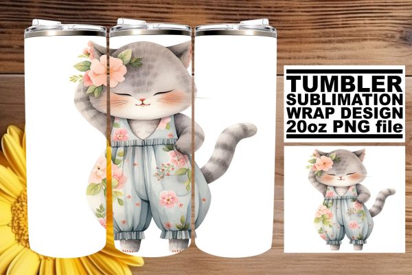 Whimsical Watercolor Feline Design Tumbler Wrap Sublimation Collection For Cheap