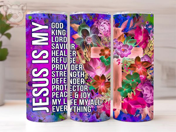 Jesus 20oz Tumbler Png, Straight & Tapered Tumbler Png, Christian Cross Floral Tumbler Png, Digital Download PNG Sale