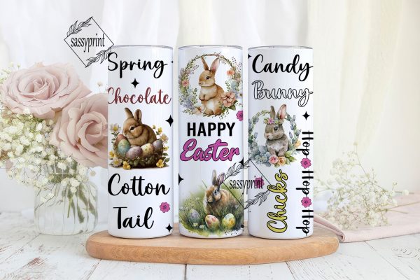 Happy Easter 20oz Skinny Tumbler Wrap, Sublimation Design, Digital Download PNG, Cute Easter Bunny Tumbler PNG Online