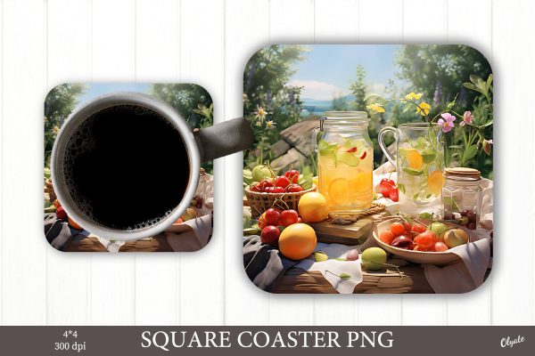 Picnic Sublimation PNG. Square Coaster PNG. Picnic  Coaster Online Hot Sale