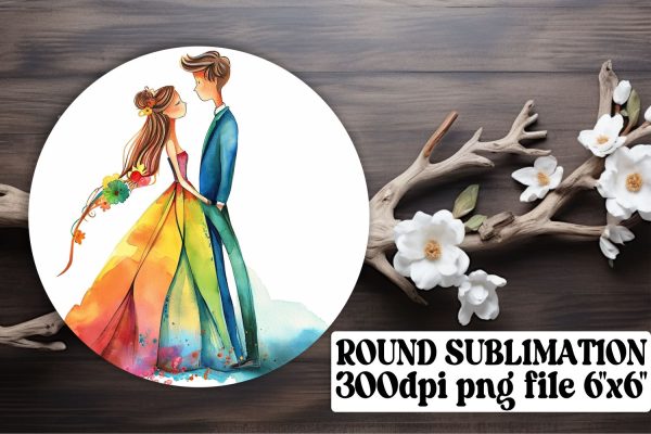 Bride & Groom Watercolor Circle Designs Discount