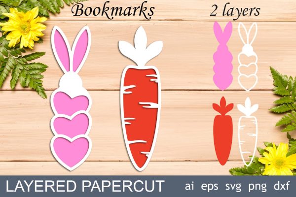 Bunny with carrot bookmark, Easter bookmark, Layered papercut For Discount