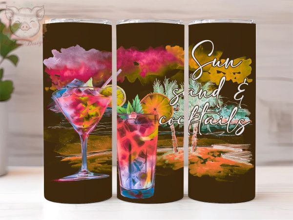 Sun Sand & Cocktails 20oz Tumbler Png, Straight & Tapered Tumbler Png, Summer Vocation Beach Tumbler Png, Digital Download PNG on Sale