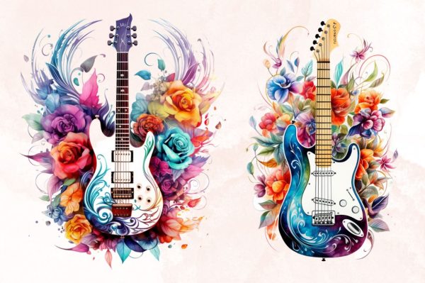 Watercolor Floral Electric Guitar Sublimation Bundle Online Sale
